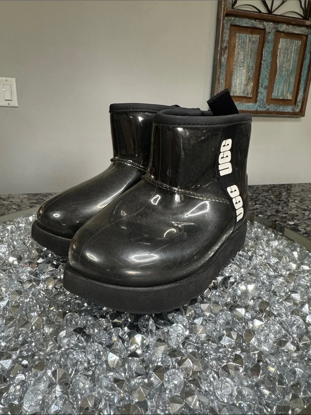 UGG Kids Black waterproof Gloss Ankle Boot 12
